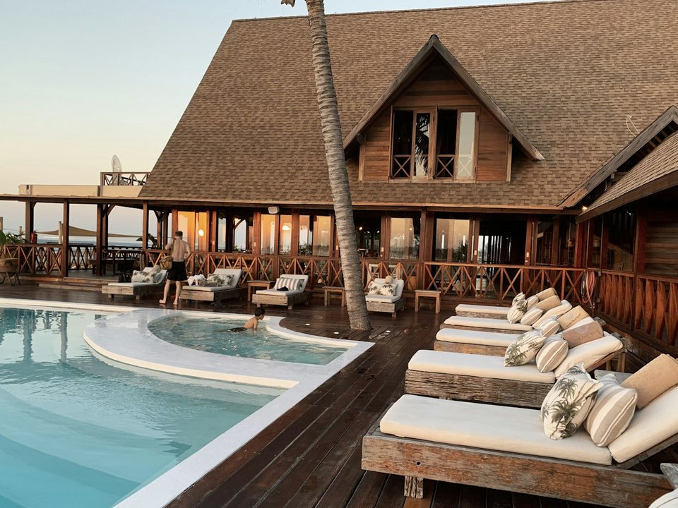Resort with a pool at sunset, included in a trip cost estimate