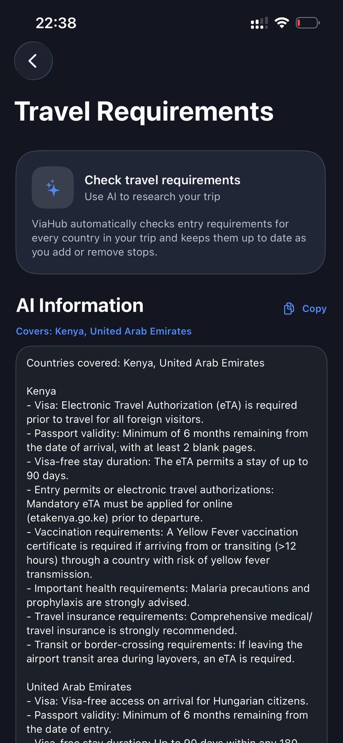 ViaHub – Travel Requirements